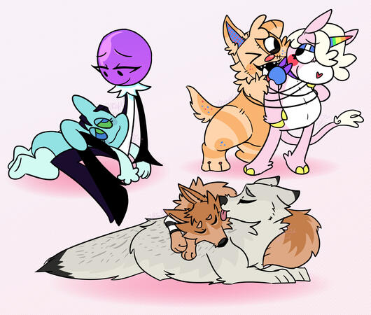 Multiple Unshaded Fullbody Characters w/ Simple Background